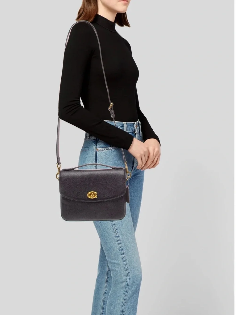 Coach Black Pebbled Leather Top-Handle Satchel with Gold Hardware